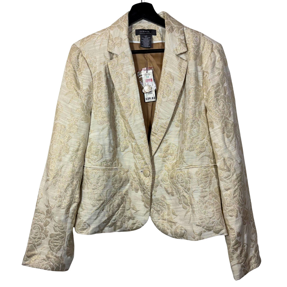 Tapestry Brocade Jacket Y2K Blazer Cream Gold George By Mark Eisen NWT 16 Plus